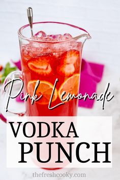 pink lemonade vodka punch in a pitcher