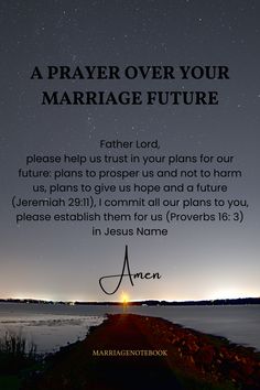 a prayer for marriage with an image of the ocean and stars in the night sky