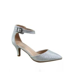 Pointed Toe Stiletto Heel Buckle Heel High 2.75 Inch with 0.15 Inch Platform Size: 7.5.  Color: Silver.  Gender: female.  Age Group: adult. Silver Fitted Low Heel Heels, Silver Fitted Ankle Strap Heels, Silver Ankle Strap Kitten Heels, Silver Fitted Ankle-high Heels, Silver Pointed Toe Heels Medium Width, Silver Ankle Strap Heels, Spring Silver Heels With 4-inch Heel, Elegant Silver Kitten Heels With 4-inch Heel, Silver Slingback Pumps With 4-inch Heel