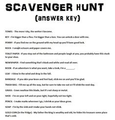 the scavenger hunt answer key is shown in black and white with an orange border