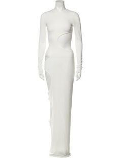 LaQuan Smith Evening GownWhiteCutout AccentLong Sleeve with Crew NeckButton Closure at BackFit:Dresses by LaQuan Smith typically fit true to size. White Fitted Full Length Maxi Dress, Fitted White Maxi Dress, White Fitted Full-length Dress, White Floor-length Maxi Dress With Side Slits, White Fitted Dress With Side Slits, Laquan Smith, Long Dress, Dress Outfits, Crew Neck