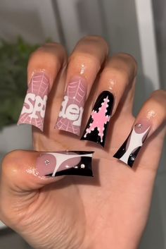 Acrylic Nail Set, Punk Nails, Colored Acrylic Nails, Simple Acrylic Nails, Baddie Nails