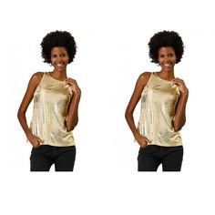 Your glittering personality will shine through in this breezy stretchy metallic flashing round-neck top. A finely smooth top is cut in a chic swing silhouette to make you shine on any occasion in this stylish tank top. It's a nice choice for different parties. Shimmering golden threads make this lightweight, fine-gauge top truly shine. Cut from soft semi-shiny stretch fabric, this lightweight tank top keeps you cool and makes you chic. Janet Jackson Concert, Spring Tank Tops, Stylish Tank Tops, Ribbed Tank Tops, Hem Style, Round Neck Tops, Halloween Women, Knitted Tank Top, Ladies Party