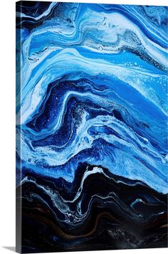 an abstract painting with blue and black colors