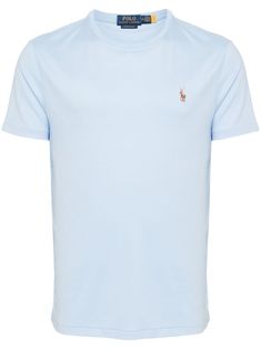 sky blue cotton embroidered logo at the chest signature Polo Pony motif crew neck short sleeves straight hem Classic Blue T-shirt For Summer, Classic Blue Crew Neck T-shirt, Classic Fitted Blue T-shirt, Classic Blue Short Sleeve T-shirt, Fitted Blue Top With Embroidered Logo, Versace Sneakers, Balenciaga Triple S, Custom Watch, Short Suit