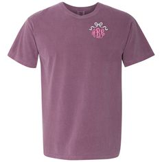 Add a perfect personal touch of embroidered girly glam to any look- “Put A Bow On It”🎀 Perfect for any occasion, this Monogrammed 'Bow' Comfort Colors T-Shirt is sure to turn heads and make a statement :) Casual Cotton Monogram T-shirt, Pink Short Sleeve T-shirt With Embroidered Graphics, Pink T-shirt With Embroidered Graphics And Relaxed Fit, Pink T-shirt With Embroidered Graphics In Relaxed Fit, Pink Relaxed Fit T-shirt With Embroidered Graphics, Pink Monogrammed Crew Neck Top, Pink Monogram Crew Neck Top, Pink Crew Neck Top With Monogram, Pink Short Sleeve T-shirt With Custom Embroidery