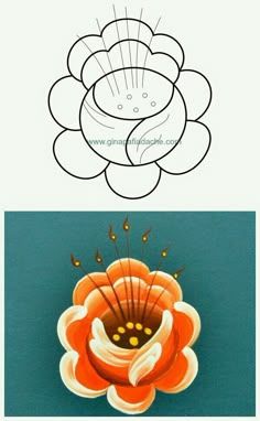 three different types of flowers are shown in the same drawing style, each with an orange flower