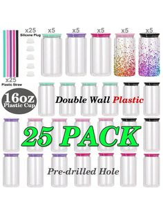 25 pack double wall plastic bottles with lids