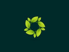 green leaves are arranged in a circle on a dark background, as well as the letter o