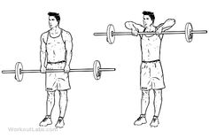 a man is doing the barbell squat with another man behind him, while holding two large dumbbars