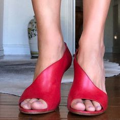 Excellent Condition. 4 Inch Heel. Some Marks In The Inside Sole Of Left Shoe. Wore Very Few Times. Beautiful Red Color. Dust Bag Included. Red Sandals With 4-inch Heel And Round Toe, Red Slip-on Heels With Removable Insole, Red Open Heel Shoes With 4-inch Heel, Red Open Heel 4-inch Heels, Red Open Toe Heels With 4-inch Heel, Rossi Shoes, 4 Inch Heels, Gianvito Rossi, Red Color