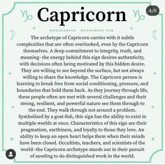 the caption for capricorn is written in green and white with stars on it