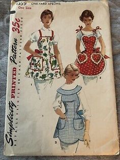 an old sewing pattern for women's aprons and dress, from the 1950's