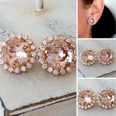 #weddings #jewelry #earrings #bridesmaidgift #bridalearrings #vintageearrings #bridesmaidsearrings #pinkearrings #studearrings #rosegoldstuds #crystalearrings #blushpinkstuds #halostudearrings #blushpinkwedding Elegant Blush Jewelry With Prong Setting, Rose Gold Round Crystal Earrings For Party, Rose Gold Earrings With Prong Setting For Wedding, Rose Gold Prong Set Earrings For Wedding, Rose Gold Bridal Earrings For Party, Rose Gold Round Bridal Earrings For Party, Rose Gold Round Crystal Earrings For Wedding, Rose Gold Crystal Earrings For Gift, Rose Gold Crystal Bridal Earrings For Gift