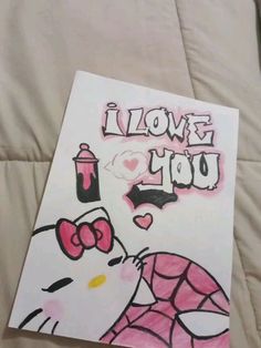 a hello kitty card with the words i love you written on it