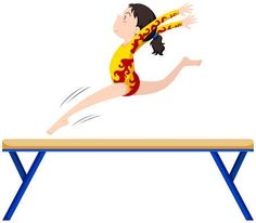 a girl is jumping over a hurdle on a balance beam with her arms spread out