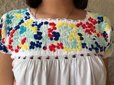 "Elegant dress and colourful hand-embroidery. Perfect for mexican wedddings, mexican parties, etc. Made in the 80's Loose fit In perfect conditions. Fits size Small Measurements taken flat: Armpit to armpit 20 1/2\" Bottom hem width 29 1/2\" Shoulder to bottom hem 49\"" Fiesta Cotton Dress With Floral Embroidery, Embroidered Cotton Folk Boho Dress, Spring Fiesta Folk Style Embroidered Dress, Multicolor Embroidered Cotton Folk Kaftan, Traditional Cotton Embroidered Fiesta Dress, Mexican Boho, Mexican Textiles, Embroidery On Kurtis, Kurti Embroidery Design