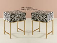 COMBO Bone Inlay Floral Bedside Table Black Eclectic Nightstand, Inlay Nightstand, Bedside Table Black, Sofa Bar, Nightstand Table, Peaceful Space, Black Bedside Table, Bedside Table Design, Bone Inlay Furniture