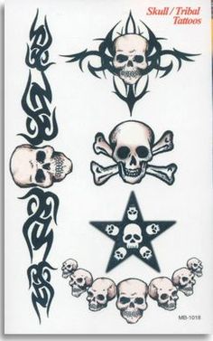 skull and star tattoo designs on white paper