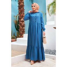 Button Front Designed Long Maxi Dress - In Soft Cotton Denim with Long Sleeves. Ribbed Jacket, Long Maxi, Front Design, Quilted Jacket, Clearance Sale, Long Maxi Dress, Timeless Design, Long Sleeves, Maxi Dress