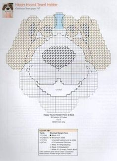 a cross stitch pattern for a dog's head with the words happy hound tower holder