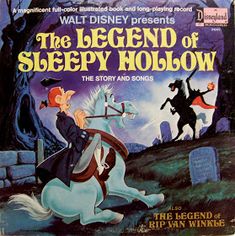 the legend of sleepy hollow is shown in this children's book, which features an image of a man riding a horse