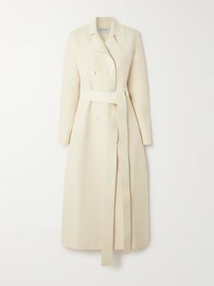 GABRIELA HEARST Kant belted double-breasted leather-trimmed wool coat | NET-A-PORTER Gabriela Hearst, Wool Coat, Net A Porter, Women Collection, Leather Trims, Double Breasted, Porter, Wool, Leather