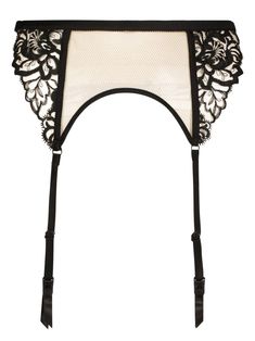 black/white silk floral-lace detailing high-waisted hook fastening adjustable straps Elegant Black Corset With Contrast Lace, Elegant Lace Corset With Adjustable Straps, Kiki De Montparnasse, Lingerie Accessories, Garters, White Silk, Nightwear, Floral Lace, Adjustable Straps