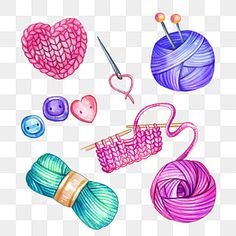 different colored yarns and knitting needles on a transparent background png clipart free for personal use