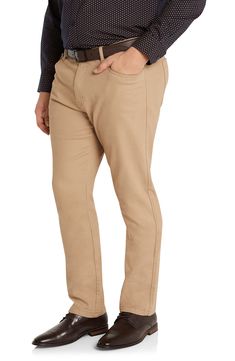 Stretchy cotton construction offers a flexible feel in versatile chino pants designed to work in the office or on the weekend. 32" inseam; 15 1/2" leg opening; 11" front rise (size 36)   99% cotton, 1% elastane   Machine wash, line dry   Imported Business Casual Chinos With Five Pockets, Business Casual Cotton Chinos With Five Pockets, Stretch Cotton Straight Leg Work Pants, Stretch Cotton Work Pants With Straight Leg, Stretch Cotton Work Pants, Twill Chinos With Tapered Leg For Work, Workwear Twill Chinos With Tapered Leg, Twill Tapered Leg Chinos For Work, Tapered Leg Twill Chinos For Work