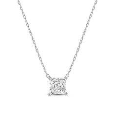 Your perfect daily go-to. This solitaire necklace features a white gold chain and princess-cut diamond on a four-prong basket. Its subtle sparkle delivers a clean, classy look that complements any ensemble. The timeless appeal of this minimalist diamond solitaire necklace also makes it the perfect gift. White Gold Chain, Solitaire Necklace, Diamond Solitaire Necklace, White Gold Chains, Solitaire Necklaces, Princess Cut Diamonds, How To Look Classy, Lab Created Diamonds, Diamond Solitaire