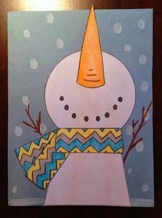 a drawing of a snowman wearing a hat and scarf