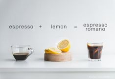 the ingredients for an espresso and lemon drink