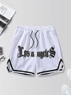 Hype Clothing, White Fashion Casual, Basketball Clothes, Outfits Hombre, Dope Outfits For Guys, Drawstring Waist Shorts, Pinturas Disney, Cool Outfits For Men, Track Shorts