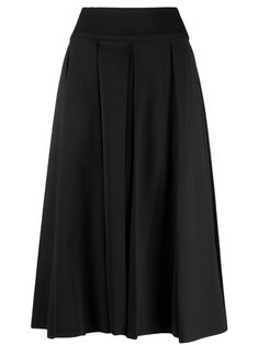 black virgin wool blend box-pleat detail A-line high waist concealed rear zip fastening mid-length straight hem Top Design Fashion, Fantasy Gowns, Black Midi Skirt, Box Pleats, Pleated Midi Skirt, Luxury Boutique, A Line Skirts, Mid Length, Wool Blend