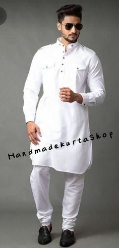 HANDMADEKURTASHOP  Description Man kurta for Man Give yourself a best ethnic look by wearing this Top and bottom Set. Made of rich cotton silk blend fabric this regular-fit set comprises a full-sleeved Indian kurta pajama This outfit with mojris will look apart on special occasions. material 100%Cotton Color : White color Kurta Length : 40 inches Only kurta not pajama Shirt Chest is measurement for shirt (not body) As per standard, for best loose fitting 6 inches gap should be there between actu White Casual Kurta For Eid, Casual White Kurta For Eid, White Kurta With Naqshi For Eid, White Kurta With Dabka For Festivals, White Casual Kurta For Diwali, White Kurta For Eid, White Long Sleeve Kurta For Eid, White Long Sleeve Dabka Kurta, White Kurta Bandi For Men