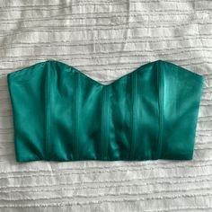 Left Side Zipper, Cropped+Strapless Corset Top | Originally $138 - Bought For $89 Chic Blue Tube Top For Evening, Elegant Green Strapless Corset, Blue Bandeau Tube Top For Evening, Evening Blue Bandeau Tube Top, Elegant Fitted Blue Tube Top, Elegant Blue Tube Top For Party, Elegant Blue Strapless Tube Top, Green Strapless Corset For Party, Strapless Green Corset