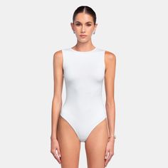 OW Collection TANKTOP Bodysuit Bodysuit 001 - White Fitted One-piece Bodysuit With Lined Body, Second-skin Seamless One-piece Bodysuit, Classic Stretch Seamless Bodysuit, Classic Seamless Stretch Bodysuit, Sleek Fitted Bodysuit With Lined Body, Sleek High Stretch Leotard For Summer, Sleek High-stretch Leotard For Summer, Sleek High Stretch Summer Leotard, Sleek High-stretch Summer Leotard