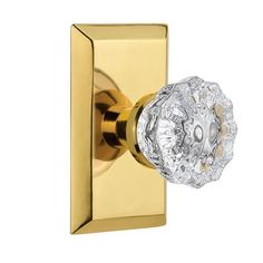 an image of a golden door handle with crystal knob