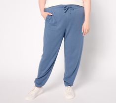 Sweatpants? Noooo -- these joggers are so much cuter (and cozier!). Slip into this brushed French terry pair and a layered boyfriend shirt for some couch-surfing. In the mood to socialize but don't want to sacrifice comfort? Add a sweet pair of ankle boots and oversized cashmere sweater for a casual-chic aesthetic, then grab that coffee with your crew. From AnyBody®. Sporty Blue French Terry Sweats, Comfortable Cotton Soft-washed Sweatpants, Blue Moisture-wicking Sweatpants For Loungewear, Couch Surfing, Soft-washed French Terry Crew Sweats, Blue Stretch Moisture-wicking Joggers, Chic Aesthetic, Boyfriend Shirt, Cashmere Sweater