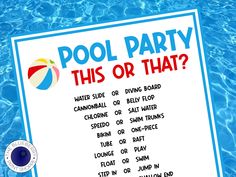 a pool party sign is in the water