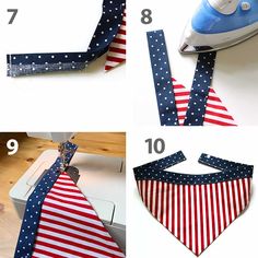 instructions for how to sew an american flag bandana with the sewing machine and iron