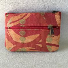 "Vegan Wallet,Clutch,Phone Case or Knitting Needle Case and matching Credit Card Case, Change Purse . Modern Red with Green and Gold very tough industrial upholstery fabric. Hot Red Zippers. Large size is just right for holding dollars in main section and change in front zip pocket. There's a small pocket inside that fits credit cards. Or use it for your phone-the iPhone 8 just fits! So do Crochet Hooks and 7\" Knitting Needles! Small size is great for change and credit cards-and if you want a r Orange Rectangular Coin Purse For Daily Use, Red Rectangular Pencil Case For Everyday Use, Red Rectangular Pencil Case, Red Rectangular Coin Purse With Zipper, Minimalist Handbag, Crochet Hook Case, Knitting Needle Case, Vegan Wallet, Needle Case