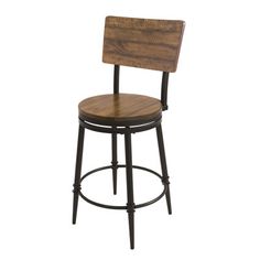 a wooden and metal bar stool