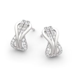 A brilliant way to show her your love is forever, these dainty earrings will certainly touch her heart. This meaningful design showcases two ribbons interlocked for a infinity symbol-shaped look, while shimmering round stones add eye-catching sparkle to the design. These elegant earrings make a stunning statement of everlasting love. A great anytime choice, they are sure to become an instant favorite. Carat Weight: 0.69 ctStone Size: 1.2 mmStone Type: Jeulia® StoneNumber of Stones: 46 Stone Colo Elegant Infinity Earrings For Anniversary, Elegant Infinity Earrings For Formal Occasions, Elegant Infinity Earrings For Wedding, Elegant Infinity-shaped Earrings, Elegant Infinity White Gold Earrings, Elegant White Gold Infinity Earrings, Silver Infinity Earrings For Formal Occasions, Silver Infinity Earrings For Formal Events, Silver Earrings With Modern Twist For Anniversary