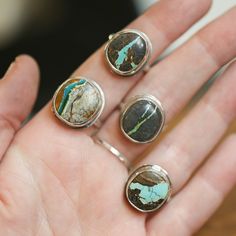 So excited to finally share these Sierra Nevada Boulder Turquoise Rings with you! There are four rings in this listing, and each is ready to ship. Choose from the four rings/sizes in the drop-down.* The ring will be highlighted in the photo as you choose the size. There is another, separate listing of four Sierra Nevada Ribbon turquoise rings in the shop - slightly larger stones. This listing is for one Sierra Nevada Ribbon Turquoise Ring. Oxidized, sanded, and polished to be silky smooth, and c Cabachon Jewelry, Silversmith Rings, Vintage Turquoise Jewelry, Chloe Ring, Purple Amethyst Ring, Purple Rings, Carnelian Ring, Lapis Lazuli Ring, Baltimore Md