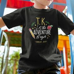 "Every parent enjoys taking a picture of their children on their first day of school. Make that picture much more special with one of these TK Shirts First Day of School Personalized Shirts. Transitional kindergarten shirt \"Let the Adventure Begin\" Personalized Shirt can be customized with any school year, name, and date, or text. With our original design, straight from the studio, this shirt looks and feels amazing. ♥ [ HOW TO ORDER? ] * * * * * * * * * * * * * * * * * * * * * * * * * STEP [ Back To School Shirts, Transitional Kindergarten, Text Tshirt, Taking A Picture, Let The Adventure Begin, School Spirit Shirts, Kindergarten Shirts, First Day Of School Outfit, Spirit Shirts