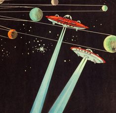 an advertisement for the star trek program, featuring two flying spaceships in outer space