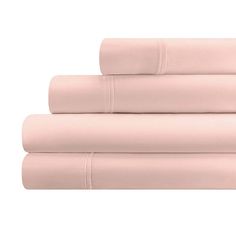 the sheet set is light pink and has four sheets on top of each other,