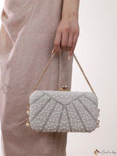 Bird in Bag - Elegant Pearl-Embellished Clutch Bag for Ladies: A Perfect Accessory for Evening Parties, Weddings, Proms, and Formal Events - Complete with Metal Chain Handle for Ease and Style. Complements Party Dresses, Formal Gowns, and Cocktail Attire. Embellished Rectangular Clutch For Banquets, Embellished Rectangular Clutch For Banquet, Glamorous Pearl Evening Bag For Wedding, Elegant Pearl Wedding Bags, White Evening Bag With Pearl Embroidery For Party, Pearl Embellished Evening Bag For Party, Elegant Pearl Evening Bag For Party, Elegant Embellished Evening Bag For Prom, White Embellished Evening Bag For Party